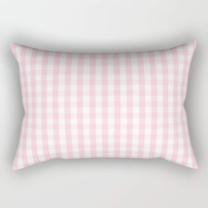 Light Soft Pastel Pink and White Gingham Check Plaid Rectangular Pillow