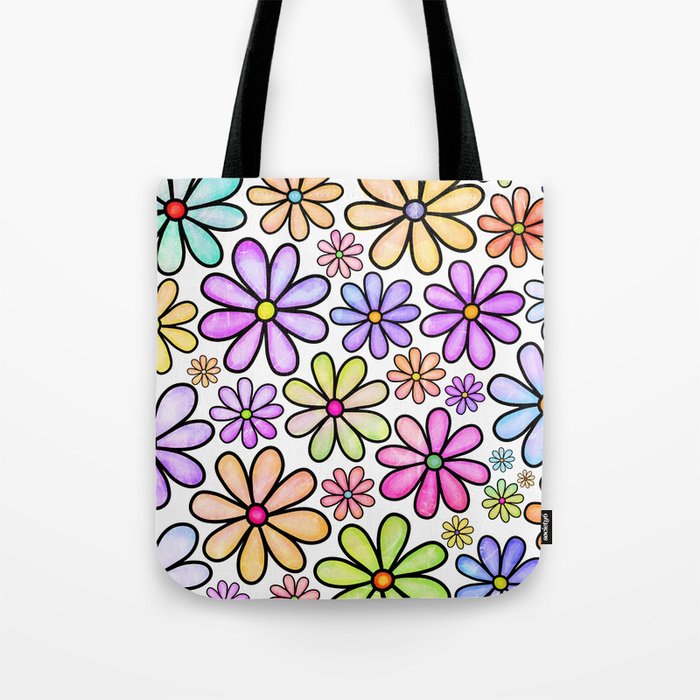 Doodle Daisy Flower Pattern 17 Tote Bag