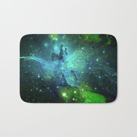 Blue Green Floral Space Explosion Bath Mat