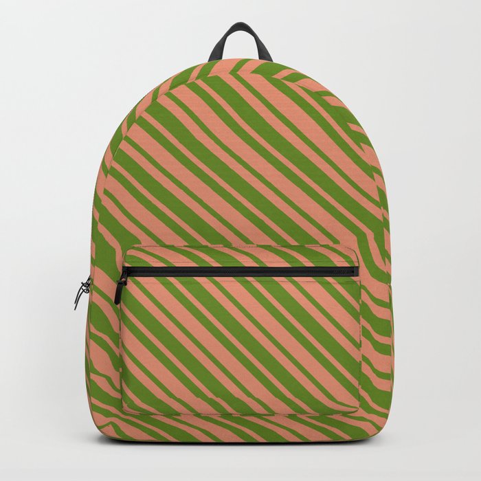 Dark Salmon and Green Colored Lined Pattern Backpack