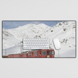 Switzerland Photography - Train Going Over The Winter Alps Desk Mat
