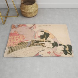 Two Women with a Client by Kitagawa Utomaroi Area & Throw Rug