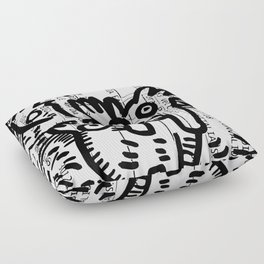 Creatures Graffiti Black and White on French Train Ticket Floor Pillow
