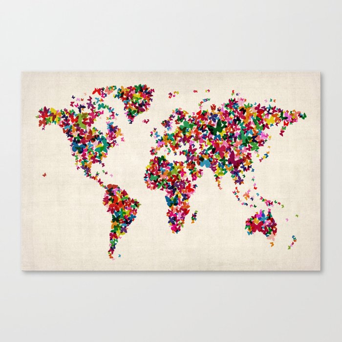 Butterflies Map of the World Map Canvas Print