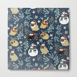 Christmas Pugs Metal Print | Huebucket, Decorations, Christmas, Santa, Home, Greeting, Winter, Xmastree, Decor, Drawing 