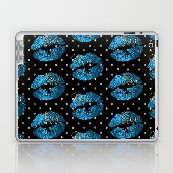 Blue Turquoise Glitter Lip Pattern Laptop & iPad Skin