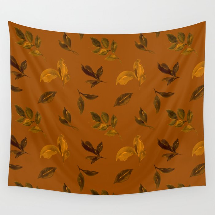 Autumn terracotta falling brown leaves Wall Tapestry