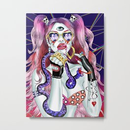 Electra Metal Print | Digital, Psychedelic, Popart, Tropical, Snake, Erotic, Drawing, Surrealism, Illustration, Woman 