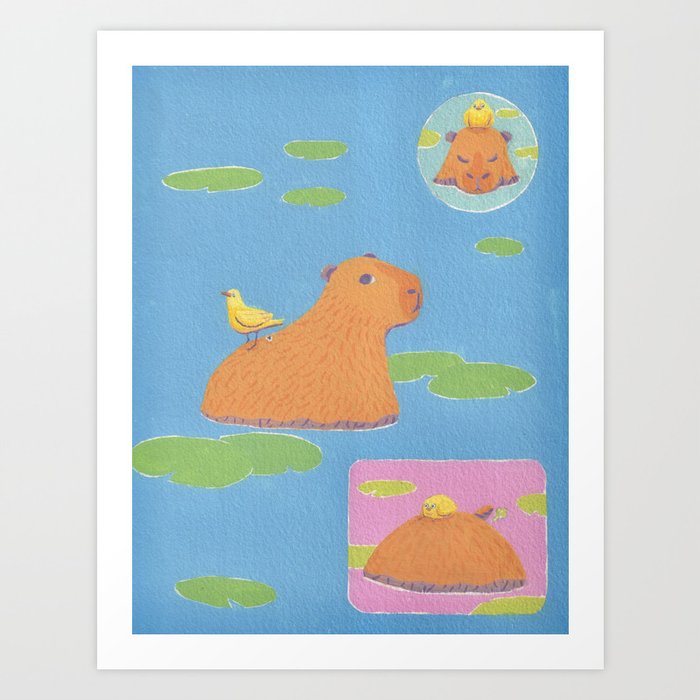 capybara, bird, turd Art Print