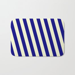 [ Thumbnail: Light Yellow & Blue Colored Stripes Pattern Bath Mat ]
