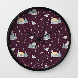 Christmas Village Houses Vector Pattern Wall Clock