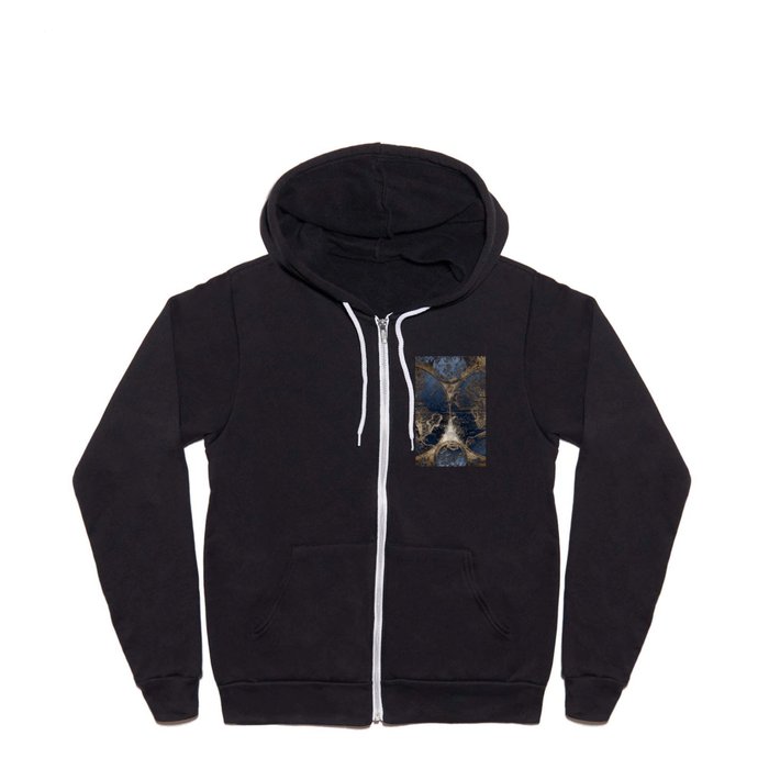 World Map Deep Blue and Gold Full Zip Hoodie