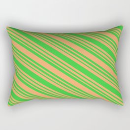 [ Thumbnail: Brown & Lime Green Colored Striped/Lined Pattern Rectangular Pillow ]