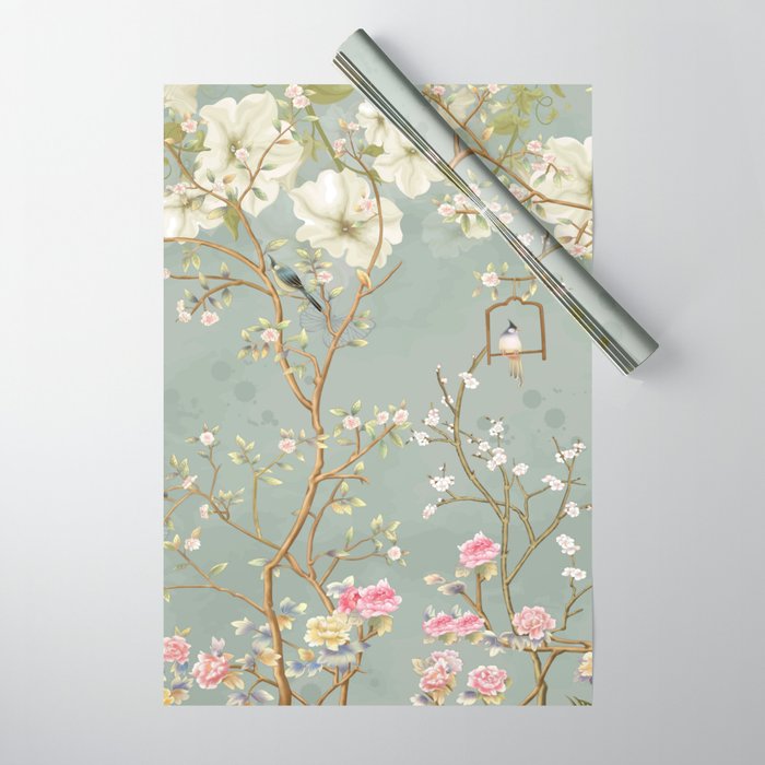 Romantic Chinoiserie Pearl Garden Wrapping Paper