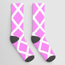 Lattice Trellis Diamond Geometric Pattern Rose Pink and White Socks