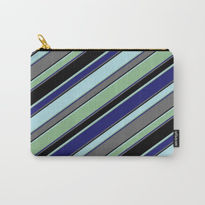 Powder Blue, Dark Sea Green, Midnight Blue, Dim Gray, and Black Colored Striped/Lined Pattern Carry-All Pouch