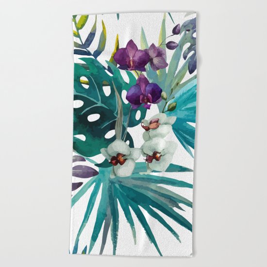 Tropical Floral Pattern 04 Beach Towel