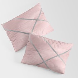Modern Pink & Silver Line Art Pillow Sham