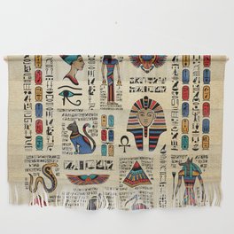 Egyptian hieroglyphs and deities on papyrus Wall Hanging