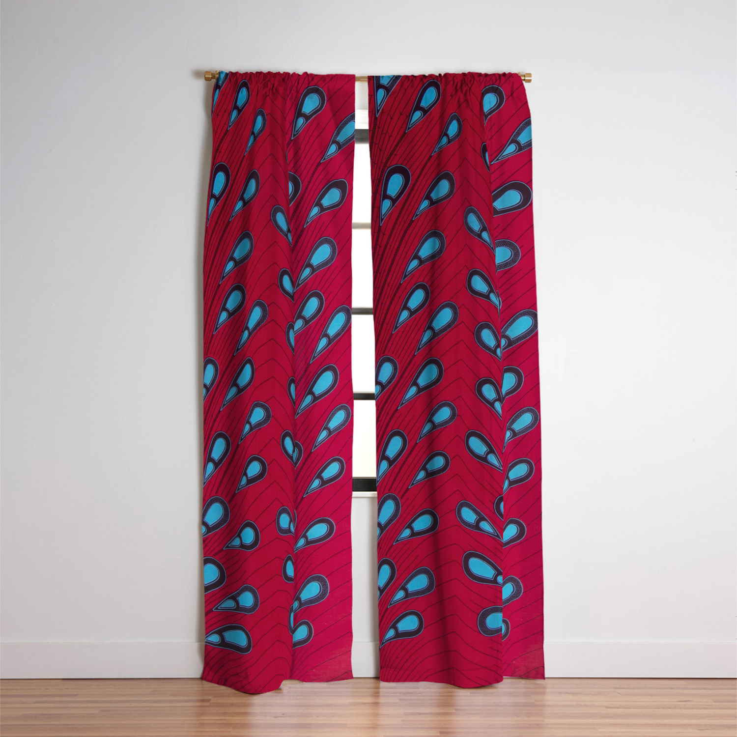 Red Peacock African Ankara Delight Blackout Curtain By Chicsheri