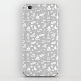 Light Grey And White Summer Beach Elements Pattern iPhone Skin