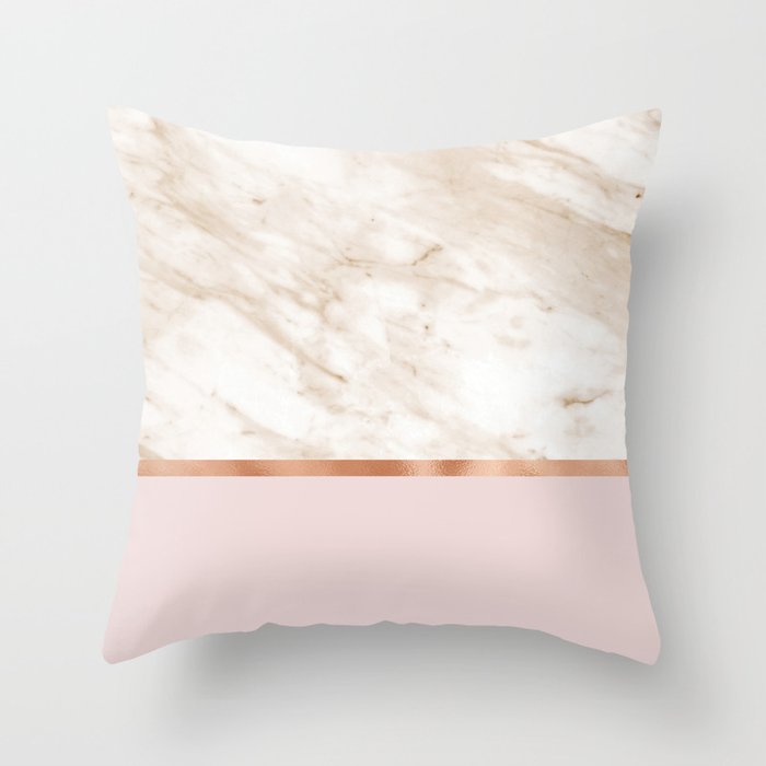 Caramel marble on rose gold blush Throw Pillow