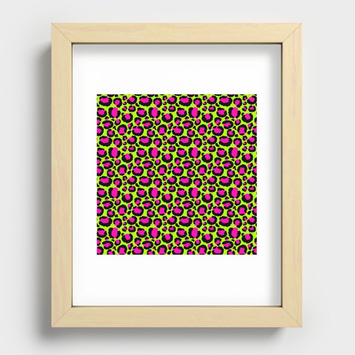 Neon Green Pink Leopard Pattern Recessed Framed Print