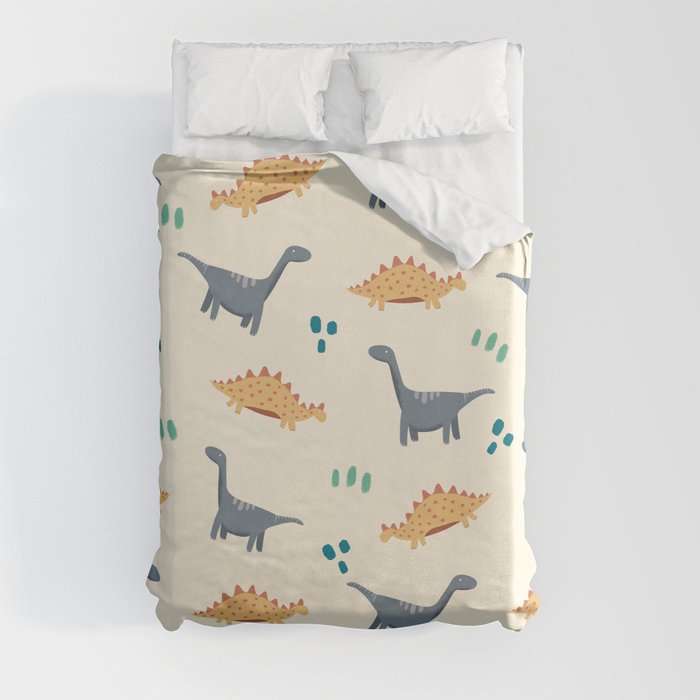 Cute Dinosaurs Print On Pastel Background Pattern Duvet Cover