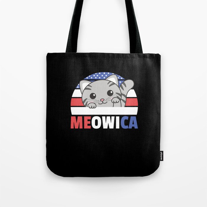 Cat For The Fourth Of July Usa Flag Meowica Tote Bag