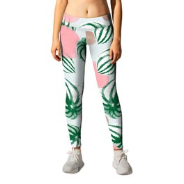 Watermelon Peperomia Pattern Leggings | Curated, Leaf, Pattern, Peperomia, Pink, Photomontage, Leaves, Paint, Watermelon, Collage 