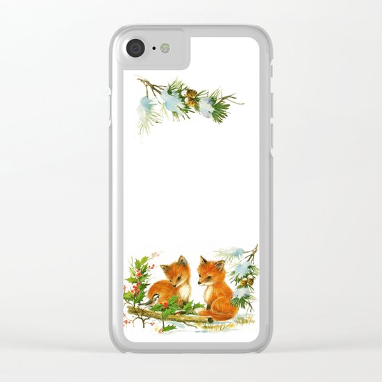 Vintage dream- little Winterfoxes in snowy forest Clear iPhone Case