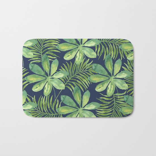 Tropical Branches Pattern on Dark 01 Bath Mat