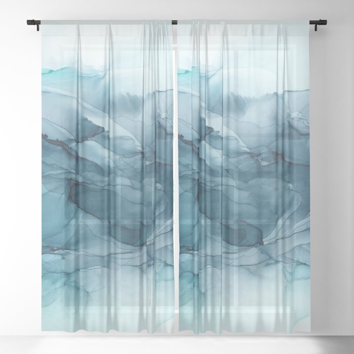 Calming Blue Ocean Flows Abstract Painting Sheer Curtain