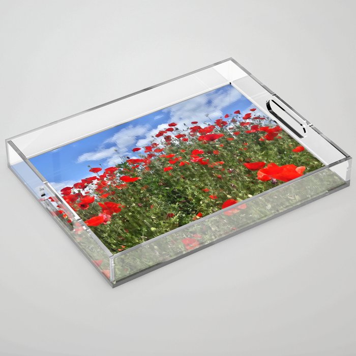 Red poppies blooming summer field pixel art Acrylic Tray