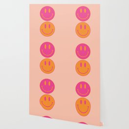 Groovy Pink and Orange Smiley Face - Retro Aesthetic  Wallpaper | Hippie, Dorm, Cute, Cool, 8X10, Modern, Emoticon, Bright, Graphic Design, Smile 