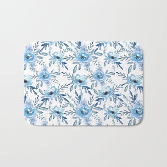 Blue roses. Watercolor Bath Mat