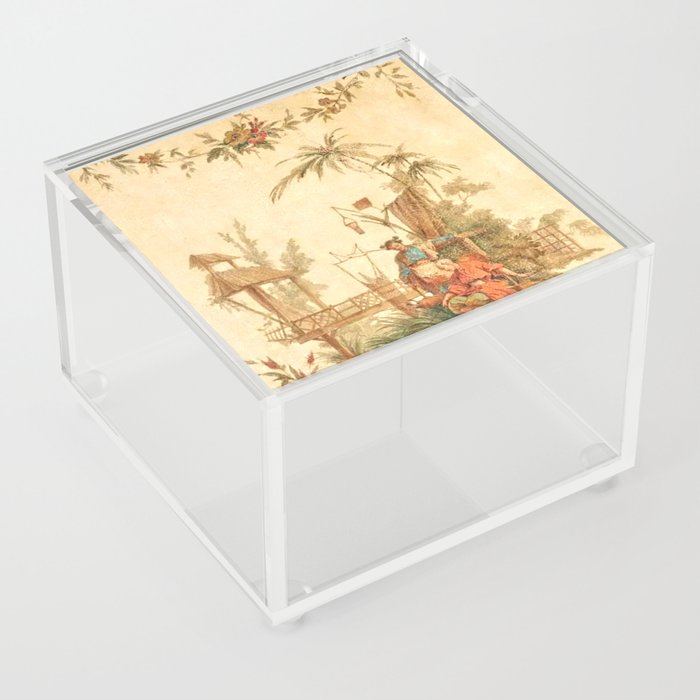 Antique 18th Century Chinoiserie Scene Jean Baptiste Pillement Acrylic Box