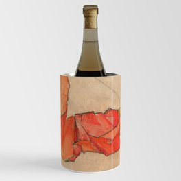 Egon Schiele - Kneeling Female in Orange-Red Dress Wine Chiller