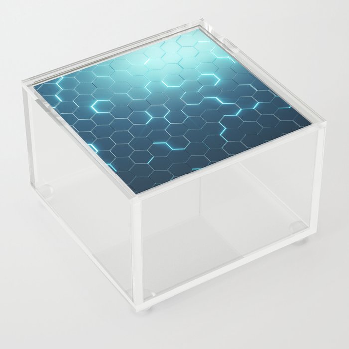 Abstract blue of futuristic surface hexagon pattern with light rays Acrylic Box