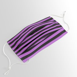 [ Thumbnail: Orchid & Black Colored Stripes/Lines Pattern Face Mask ]
