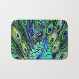 Mr Peacock Bath Mat | Acrylic, Indianbird, Abstractart, Digital, Painting, Abstract, Ink, Turquoise, Indianart, Gouache 