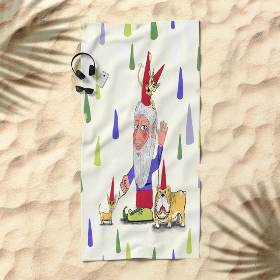 A Gnome Two Dogs And A Cat Beach Towel By Amygale Society6