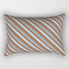 [ Thumbnail: Sienna, Light Slate Gray & Light Blue Colored Lines/Stripes Pattern Rectangular Pillow ]