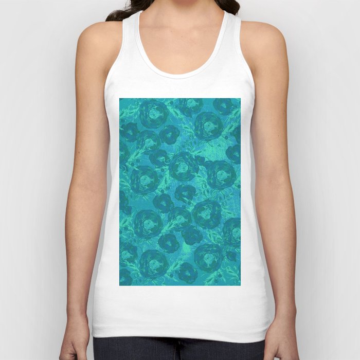 Abstract Poppy Pattern Blue Tank Top