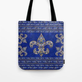Fleur-de-lis Sapphire and Gold Tote Bag