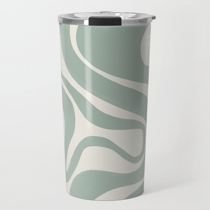 Swirl Lines in Frosty Green and Light Sage Green Travel Mug
