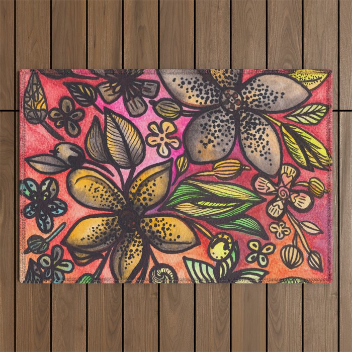 Floral Red and Pink Design Outdoor Rug
