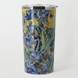 Vincent van Gogh - Vase with Irises, Yellow Background Travel Mug