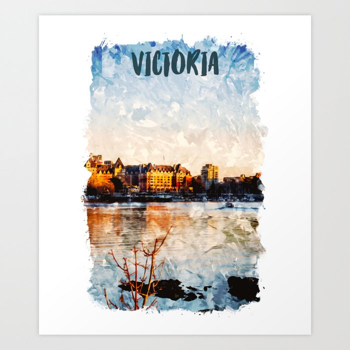 Victoria Canada city watercolor Art Print