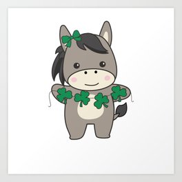 Donkey With Shamrocks Cute Animals For Happiness Art Print